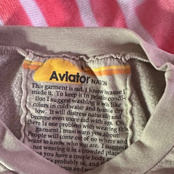 Aviator Nation Beige Crewneck with Black Lightning Bolt